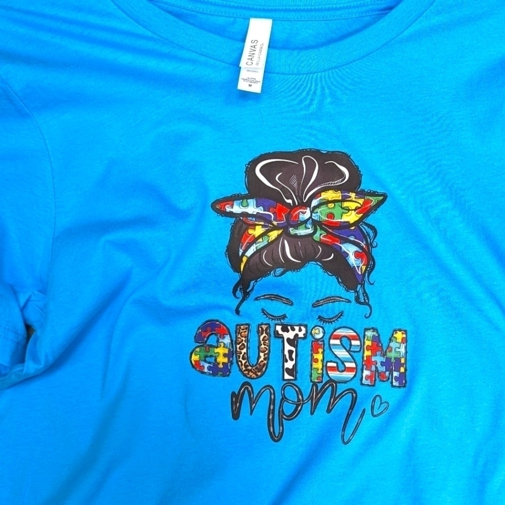 Autism mom t-shirt, blue bella canvas size M